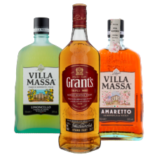 Villa Massa limoncello
of Amaretto fles à 700 ml
of Grant’s whisky fles à 1000 ml
